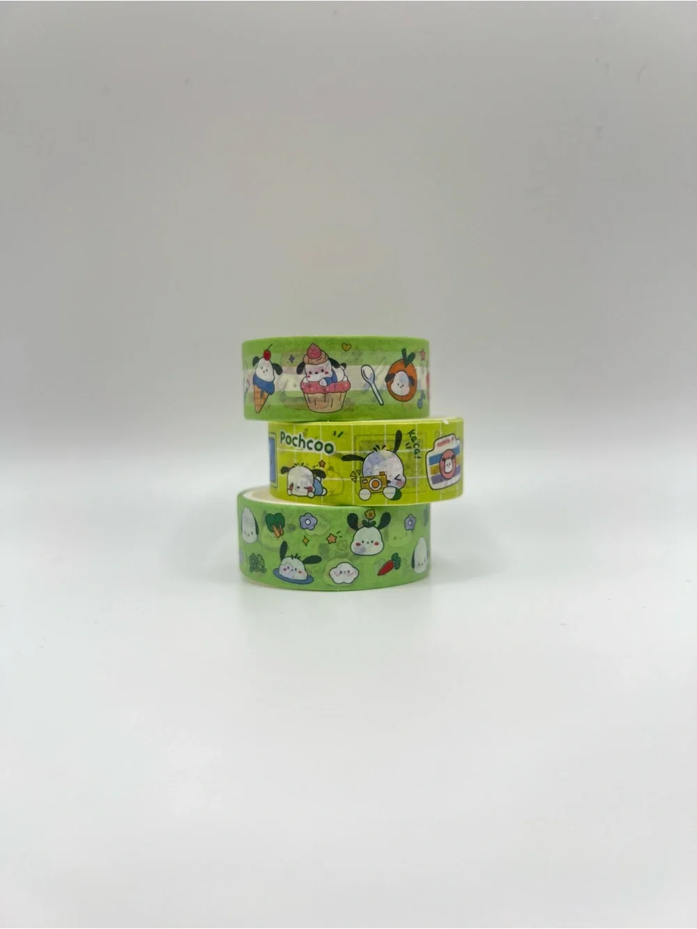 Three Sanrio Green Pochacco Decorative Washi Tape Set